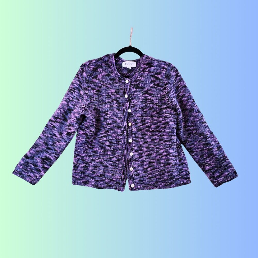 Purple & Lavender Wool Blend Cardigan (Large)
